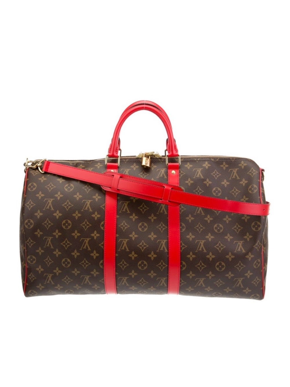 Louis Vuitton Brown Monogram Duffel with Red Trim and Strap